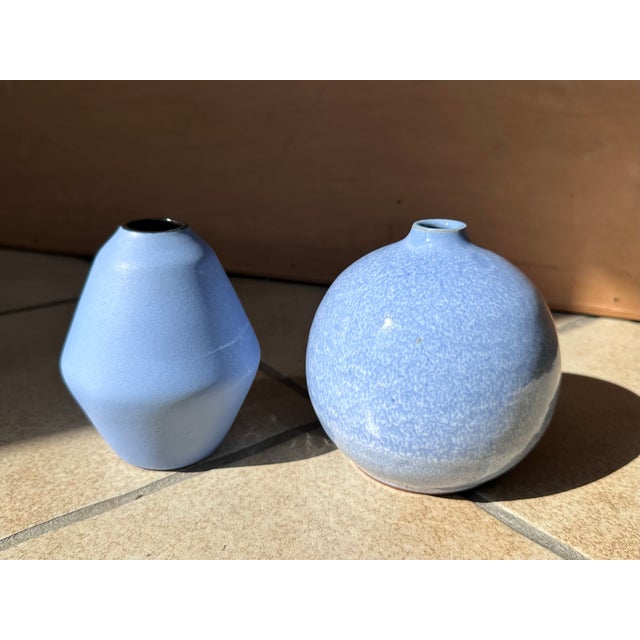 Handmade Light Blue Studio Ceramic Vases from Manufaktur Töpferhof Römhild, Thuringia, Germany, 1970s, Set of 2 For Sale - Image 10 of 15