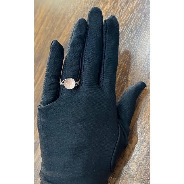 Round Circle Cabochon Pink Rose Quartz 14k Diamond Statement Unique Ring, Size 6.75 For Sale - Image 9 of 14
