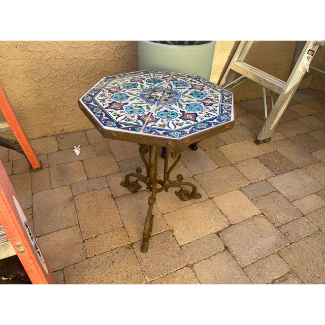 Arts & Crafts 1930s Arts & Crafts California Yellin School Octagonal Mosaic Iron Tile Top Table For Sale - Image 3 of 8