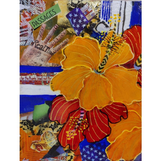 2000 - 2009 Vintage Vibrant Floral Hibiscus Collage Original Painting Signed by Vicki Silva For Sale - Image 5 of 13