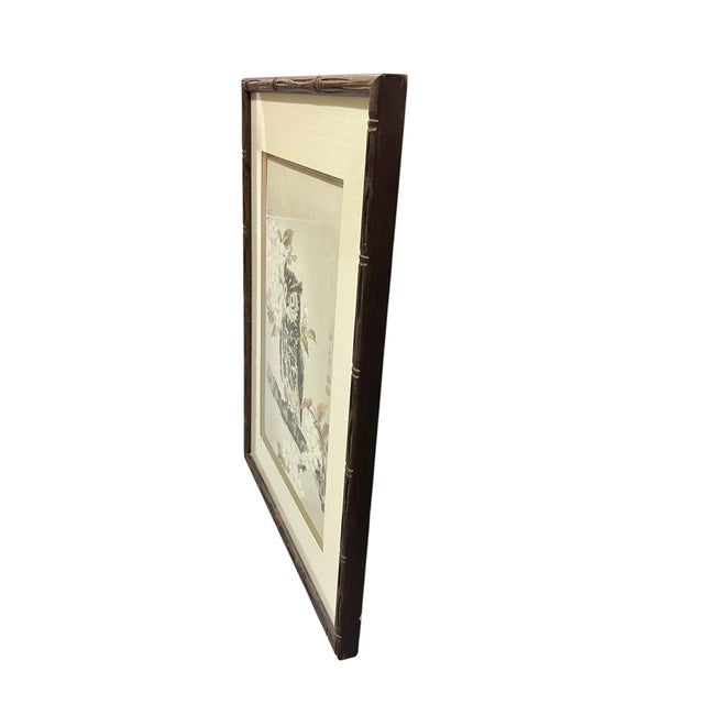 Japanese Vintage Japanese Owl Wood Block Print in Faux Bamboo Wood Frame For Sale - Image 3 of 16