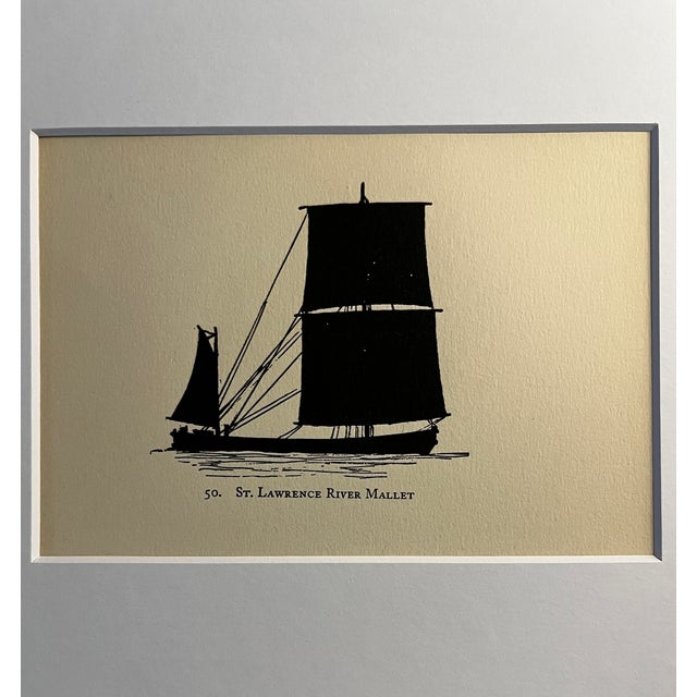 1929 illustration of a St. Lawrence River Mallet ship silhouette, matted and ready to frame.