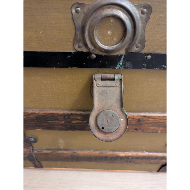 19th Century American Canvas and Oak Flat-Top Steamer Trunk With Lithograph Interior For Sale - Image 13 of 15