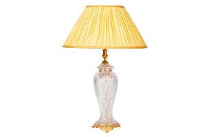 Large Vintage Gilt Bronze & Crystal Lamp, 1950s