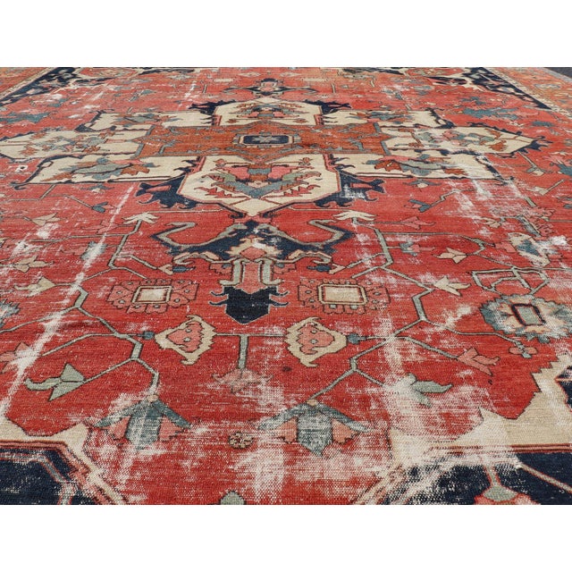 Tribal Serapi Rug Featuring Ornate Central Medallion Design and Rich Colors 10'5 X 13'1 For Sale - Image 3 of 12