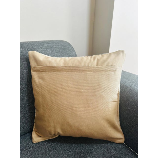 Vintage Turkish Isparta Rug Pillow Cover 16x16 – Faded Floral Wool Cushion For Sale - Image 11 of 11