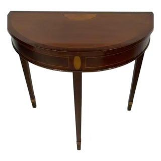 Baker Furniture Mahogany Inlaid Federal Style Demilune Table For Sale