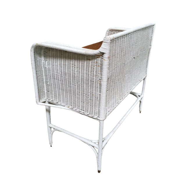 White 1940s Shabby Chic White Wicker Mahogany Top Writing Secretary Desk W/ Chair For Sale - Image 8 of 14