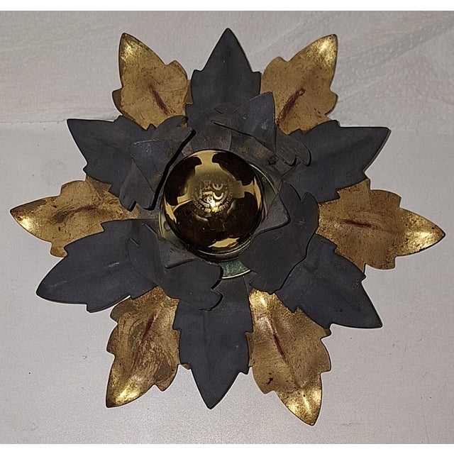 Flat Florentine Ceiling Lamp with a Gold-Grey Metal Frame, 1960s For Sale - Image 6 of 7