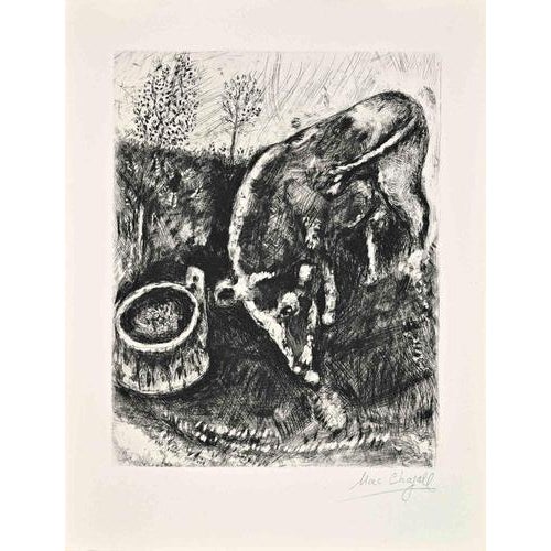Etching on Montval paper, realized between 1927 and 1930. Table from "Les Fables de La Fontaine", published in 1952 in and...