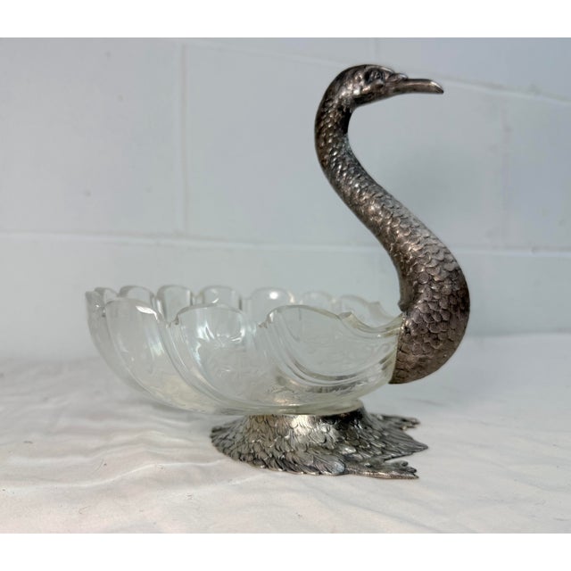 Metal Antique 1800's Georg Roth & Co. Hanau German 800 Silver Cut Glass Swan Bowl For Sale - Image 7 of 17