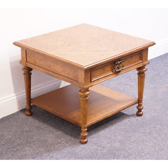 Drexel Drexel Furniture Solid Pecan Italian Mediterranean Style 26" Square Accent End Table W. Bookmatched Top For Sale - Image 4 of 12
