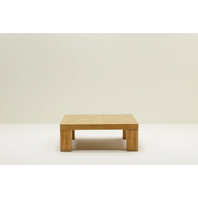 Square oak mosaic coffee table from Rolf Middelboe & Gorm Lindum for Tranekaer, Denmark 70s. Beautiful oak mosaic inlay in...