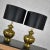 Moroccan Mid 20th Century Tibetan Brass Lamps Hand Hammered With Glass Jewel Detail & New Black Shades, a Pair For Sale - Image 3 of 14