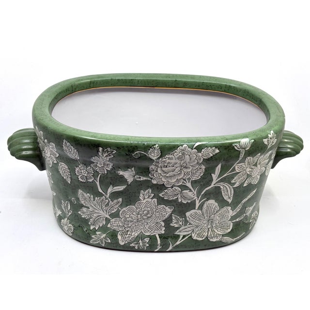 Late 20th Century Vintage Green Chinoiserie Decorative Ceramic Planter / Vessel by Andrea Sadek For Sale - Image 5 of 12
