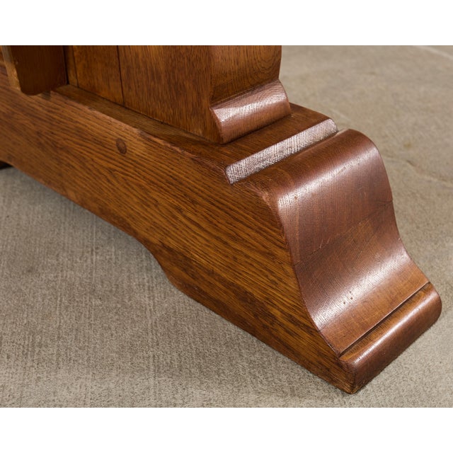 French Provincial Country Oak Trestle Farmhouse Dining Table 7Ft For Sale - Image 16 of 18