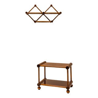 Wall Shelf with Accompanying Side Table in Walnut, Italy, 1960s, Set of 2 For Sale