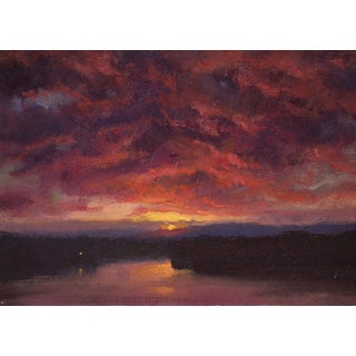 Twilight Over a Mountain Lake by Devin Michael Roberts | Oil On Panel Landscape at sunset over a lake For Sale