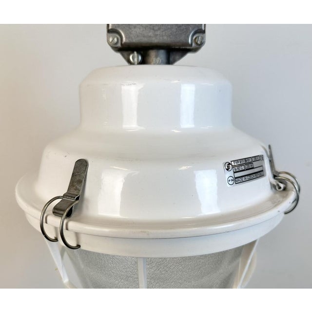 Industrial White Factory Light with Plastic Grid from Elektrosvit, 1990s For Sale - Image 4 of 17