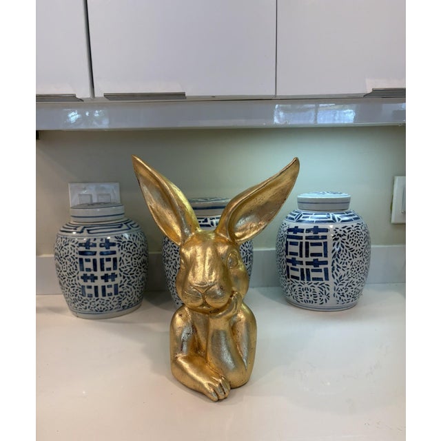 Fornasetti Hand Gilded Distressed Gold Easter Bunny Rabbit Tabletop Decor Sculpture Art For Sale - Image 4 of 13