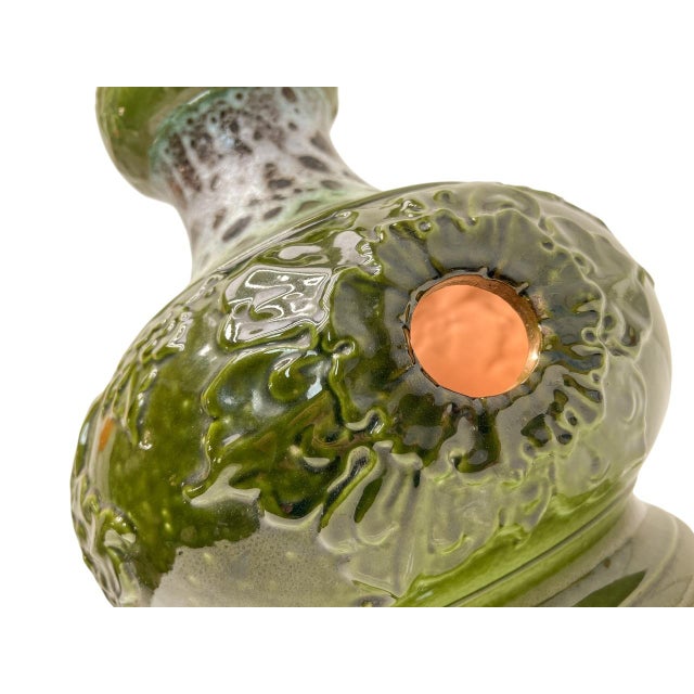 West German Green Fat Lava Ceramic Table Lamp, 1960s For Sale - Image 4 of 10