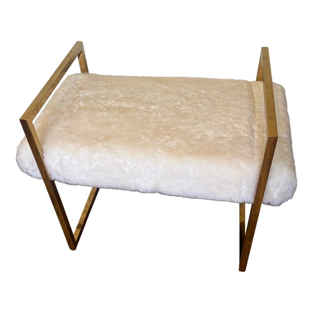 Jonathan Adler Modern Goldfinger Brass & Faux Fur Ottoman / Stool For Sale