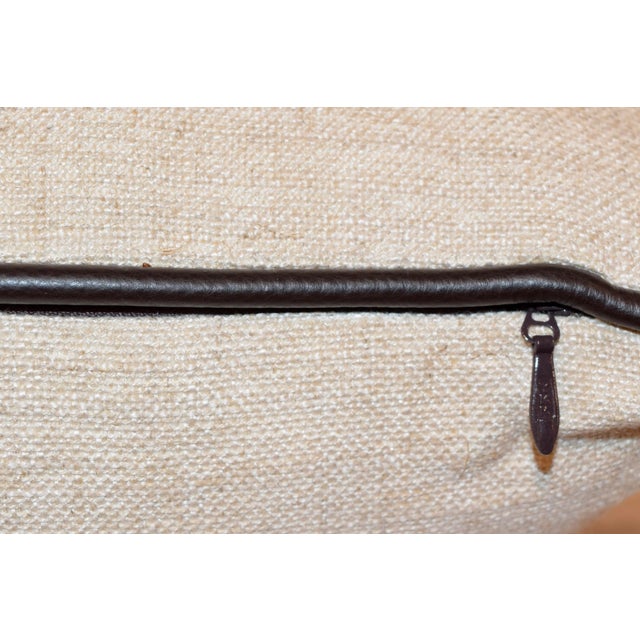 Heavy Linen Pillow With Leather Welting For Sale - Image 4 of 5