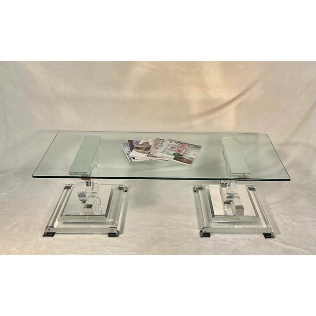 Coco Chanel Style Lucite Acrylic Mirror Glass Coffee Table, Mid-Century Modern, C. 1970s For Sale - Image 10 of 12