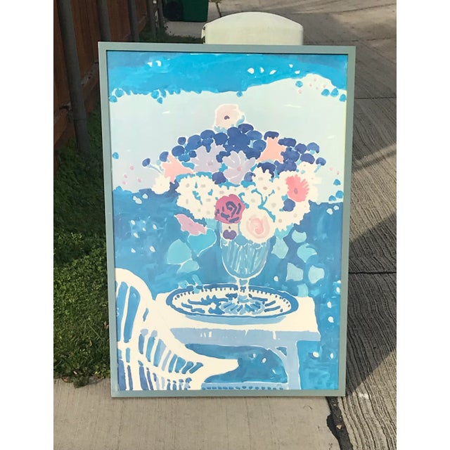 Vintage Framed Blue Floral Watercolor Print For Sale - Image 4 of 13