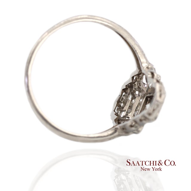 Vintage Platinum (950) Natural Diamond Old Cut Ring, Size 8 For Sale - Image 9 of 13