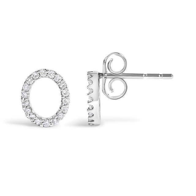 Contemporary 10K White Gold 1/10 Cttw Diamond 'O' Initial Stud Earring For Sale - Image 3 of 5