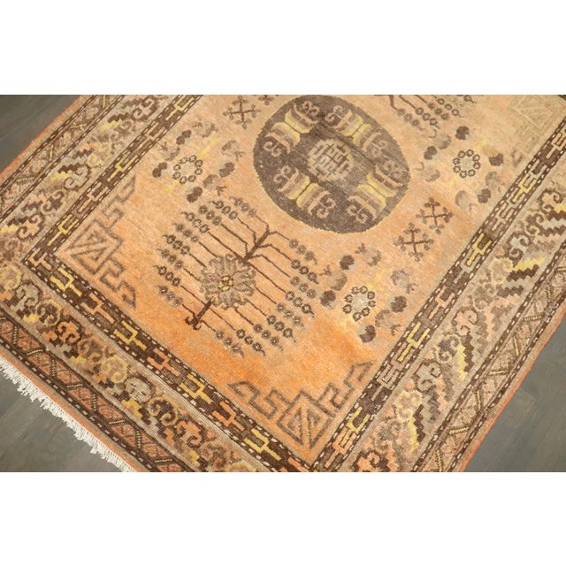 Textile 19th Century Zabihi Collection Orange Khotan Scatter Rug - 4'1" x 5'4" For Sale - Image 7 of 12