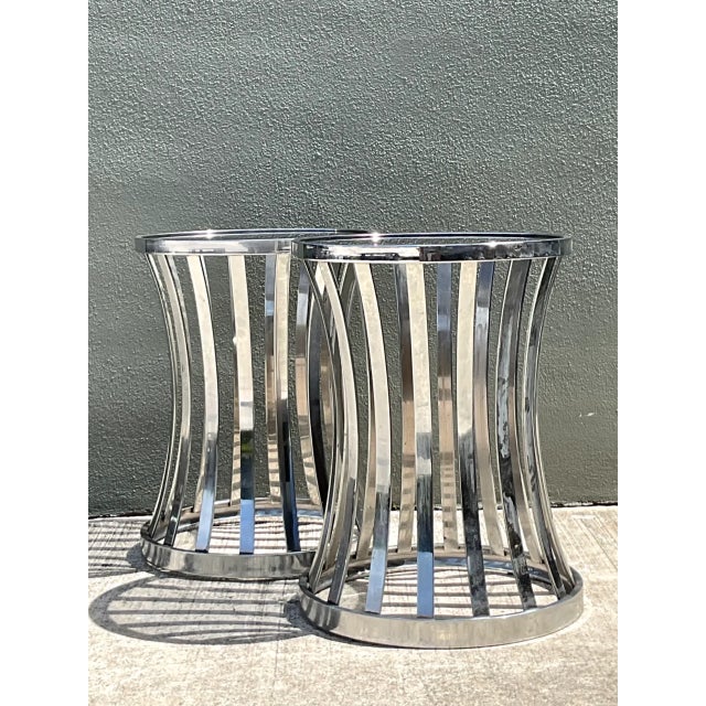Vintage Metal and Glass Side Tables - A Pair For Sale - Image 4 of 12