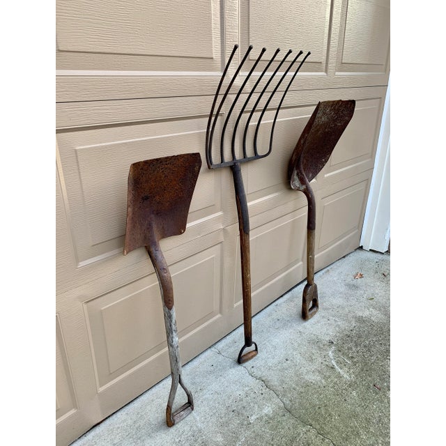Farmhouse Early 20th Century Wooden and Iron Garden Tools, Set of Three For Sale - Image 3 of 12
