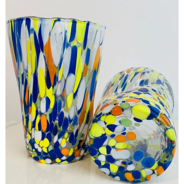 Mid-Century Modern Hand Blown Colorful Murano Art Glass Tumblers Set of 2 For Sale - Image 3 of 4