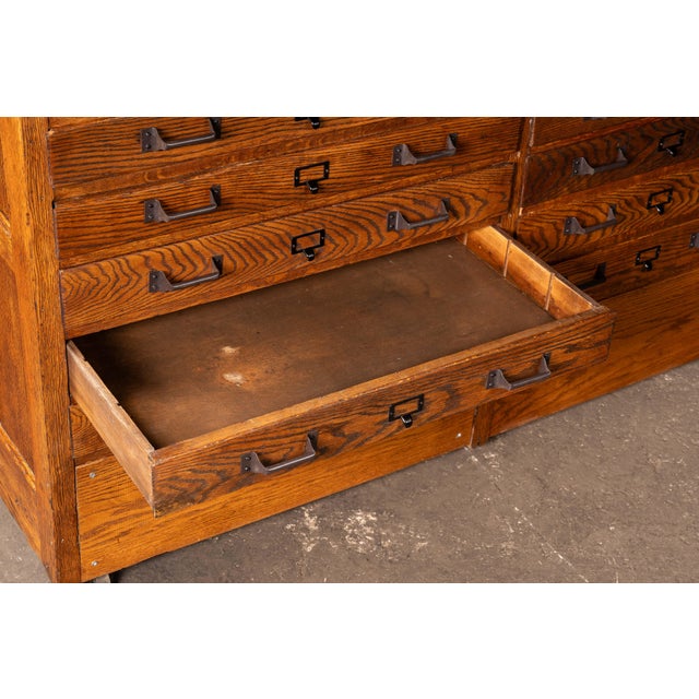 Antique 16-Drawer Quarter-Sawn Oak Rolling Flat File Cabinet For Sale - Image 9 of 10