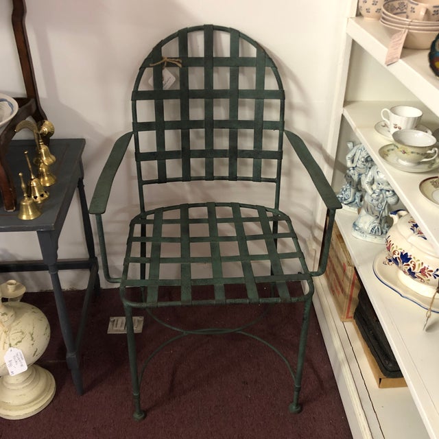 Metal Vintage Outdoor Crosshatch Metal Armchair With Verdigris Patina For Sale - Image 7 of 7