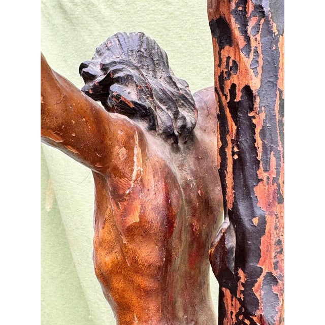 Spanish Baroque Carved Polychrome Crucifix, 1600s For Sale - Image 11 of 12