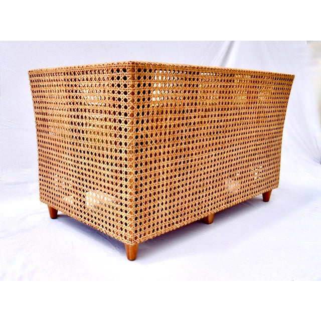 Modern Cane & Teak Settee in Sunbrella Upholstery For Sale - Image 11 of 14