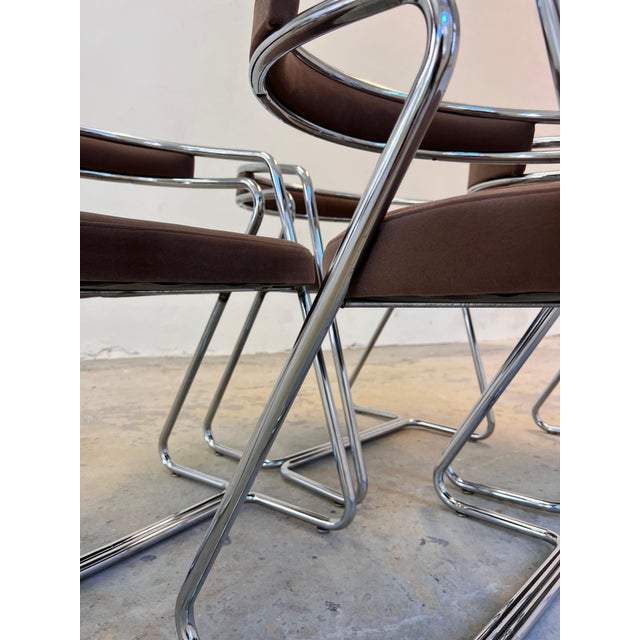 Upholstered Chairs in Chrome with Brown Velour, Set of 4 For Sale - Image 6 of 10