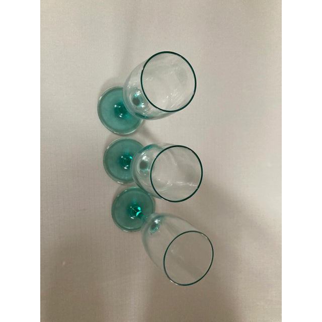 Vintage French Clear and Green Champagne Glasses S/3 For Sale - Image 4 of 5