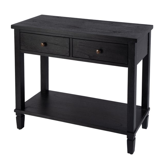 Traditional Flagstaff 36 in. W Rectangular Wood 2 Drawer Console Table with Lower Open Shelf, Washed Black For Sale - Image 3 of 11