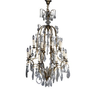 Antique 16-Light French Crystal Chandelier, 1930 For Sale