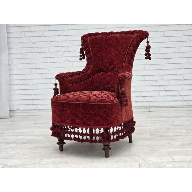 Danish Armchair in Velour with Beech Legs, 1950s For Sale - Image 13 of 18