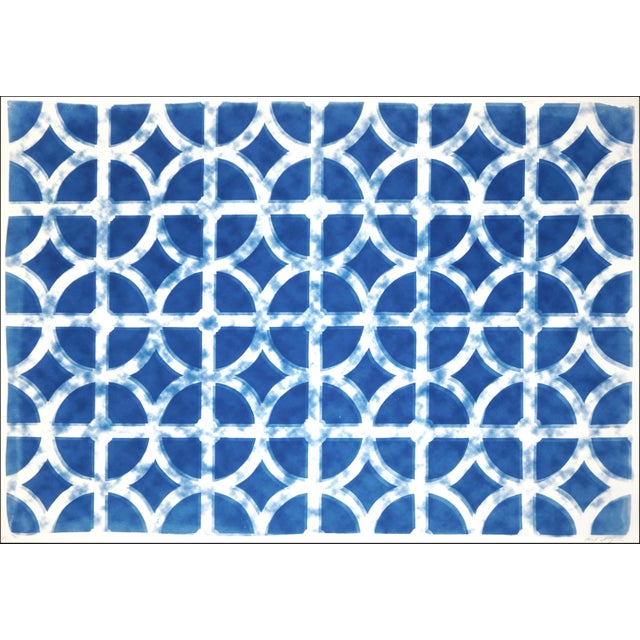 2026, Tropical Art Deco, Miami Breezeblocks, Handmade Cyanotype Monotype in Blue Tones, Unique Piece For Sale