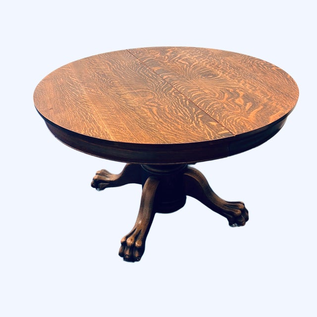 English Tiger Oak Antique Dining Table For Sale - Image 3 of 9