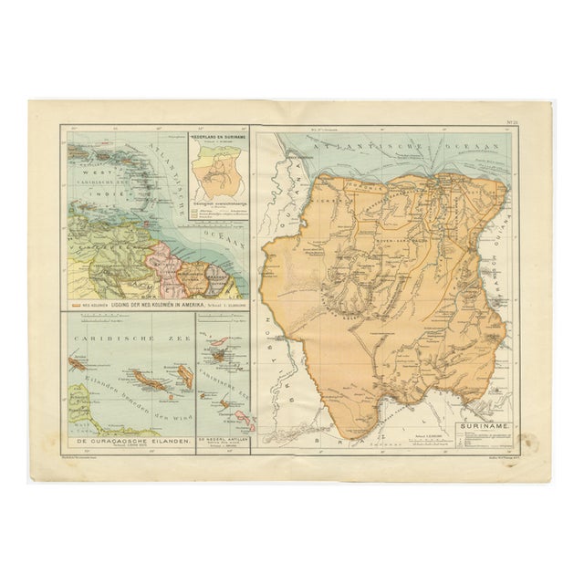 Map of Suriname and the Dutch Antilles Colonial Atlas by W. J. Thieme, 1905 For Sale
