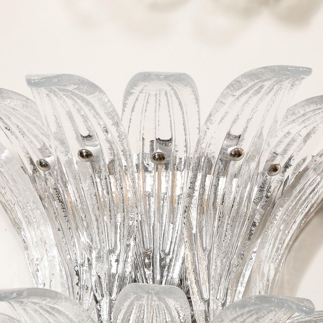 Pair of Modernist Hand-Blown Murano Clear Glass & Nickel Fitted Palma Sconces For Sale - Image 11 of 12