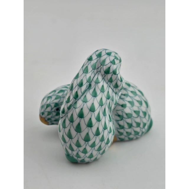 Herend Rare Vintage Hungary Herend Pair Snuggling Bunny Rabbits Green Fishnet Figurine For Sale - Image 4 of 15