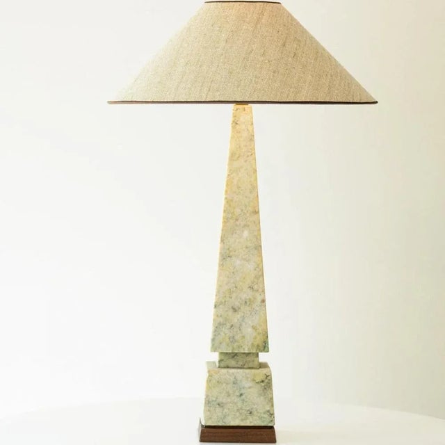 Beige Marble Table Lamp with Beige Silk Lampshade attributed to R. Houben, 1970s For Sale - Image 8 of 10